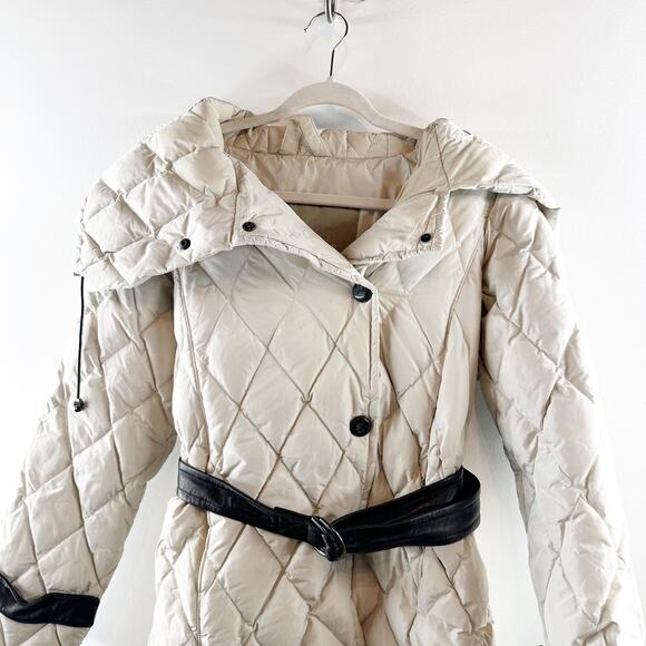 Max Mara Quilted Down Oversized Collar Belted Puffer Coat Jacket Cream 6 - Picture 6 of 11